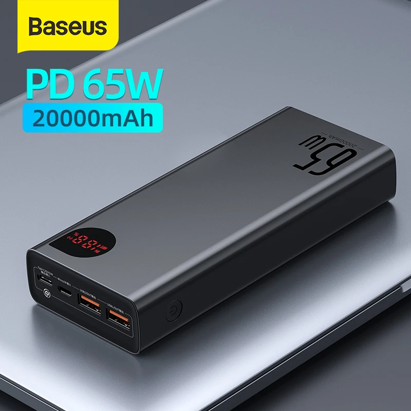 Baseus PD 65W 보조배터리 고속 충전 외부 배터리 휴대용 충전기 아이폰 샤오미 맥북용 20000mAh 보조배터리 내돈내산