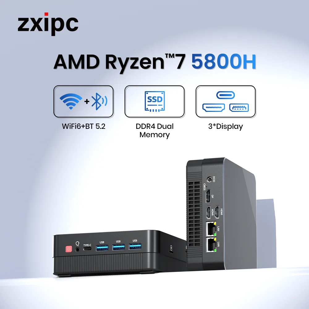 ZXIPC AMD Ryzen7 5800H 4800H 4500U 미니 PC 컴퓨터 게임용 포켓 듀얼 LAN 와이파이 6 BT 5.2 Ryzen5 5500U 5825U NUC 오피스 DDR4 NVMe 선물추천