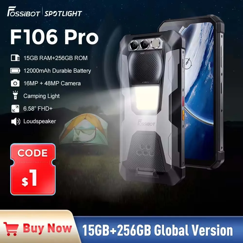 [월드 프리미어] FOSSiBOT F106 PRO 견고한 스마트폰 15GB+256GB MTK G85 안드로이드 14 12000mAh 휴대폰 휴대폰 6.58인치 FHD+30W 핫딜